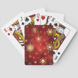 Weihnachten Goldene Schneeflocken im roten Hinterg Spielkarten