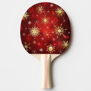 Weihnachten Goldene Schneeflocken im roten Hinterg Tischtennis Schläger