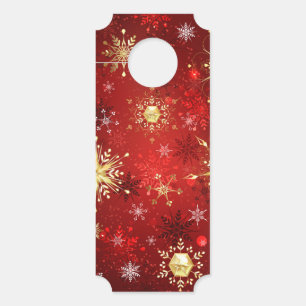 Weihnachten Goldene Schneeflocken im roten Hinterg Türanhänger
