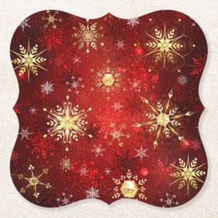 Weihnachten Goldene Schneeflocken im roten Hinterg Untersetzer