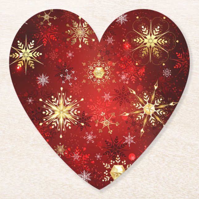 Weihnachten Goldene Schneeflocken im roten Hinterg Untersetzer (Vorderseite)