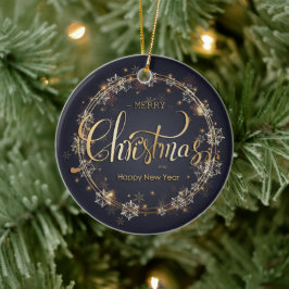 Weihnachten Goldene Typografie Weiße Schneeflocken Keramik Ornament