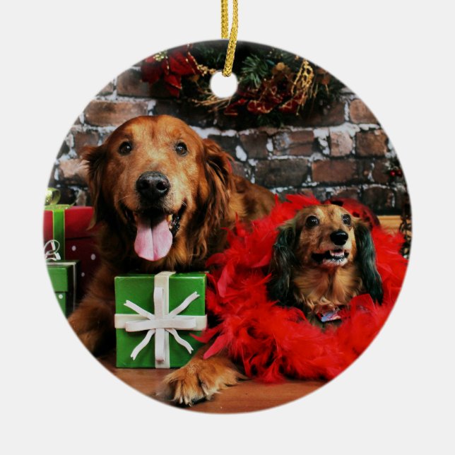 Weihnachten - goldener Retriever maximal - Dackel Keramik Ornament (Vorne)