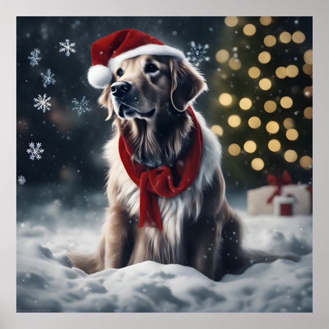Weihnachten Goldener Retriever mit Weihnachtsmannm Poster (Vorne)