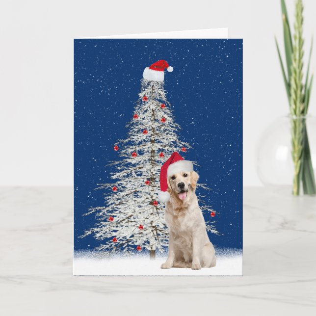 Weihnachten Goldener Retriever mit weißem Baum (Vorderseite)