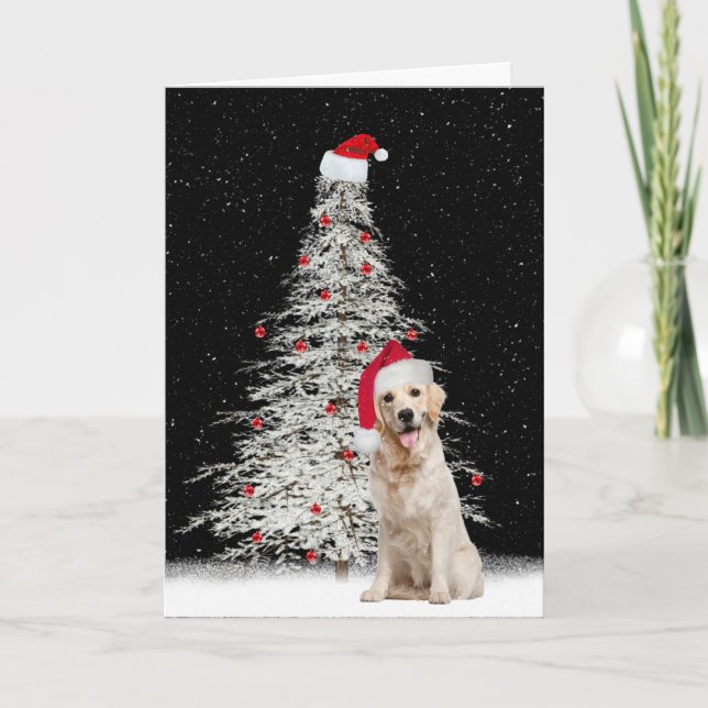 Weihnachten Goldener Retriever mit weißem Baum (Vorderseite)