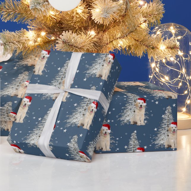 Weihnachten Goldener Retriever und Baum auf den St Geschenkpapier (Feiertage)