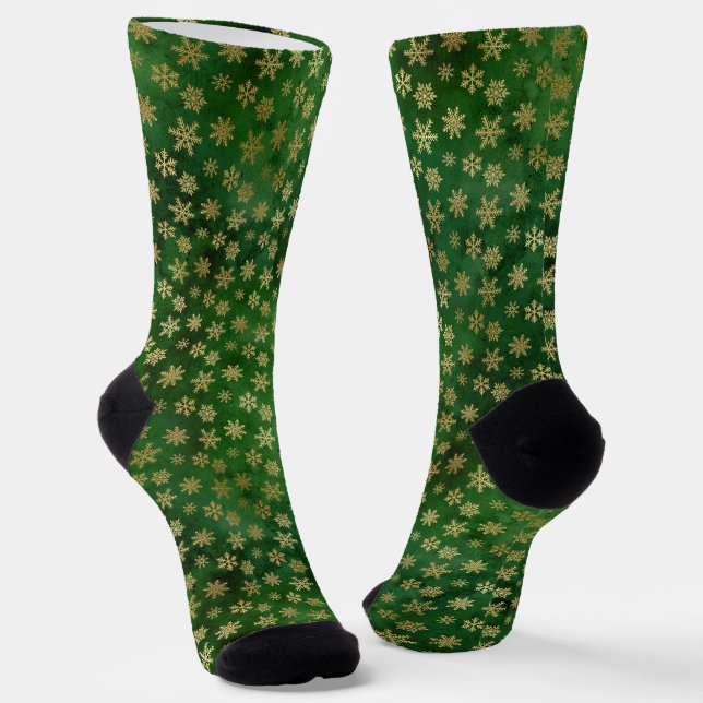 Weihnachten Goldfolie grün niedliche Schneeflocken Socken (Gewinkelt)