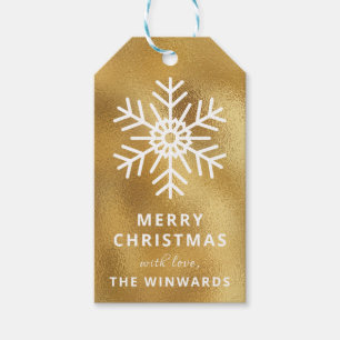 Weihnachten Goldfolie & Weiße Schneeflocke Geschenkanhänger
