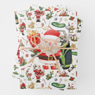 Weihnachten Golf mit Ball und Eisen für Golfer Geschenkpapier Set