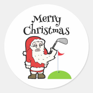 Weihnachten Golfer mit dem Weihnachtsmann halten G Runder Aufkleber