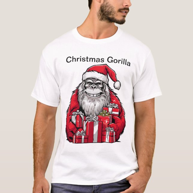 Weihnachten Gorilla trägt Weihnachtsmannmütze. T-Shirt (Vorderseite)