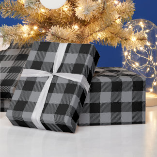Weihnachten Grau und Schwarz Buffalo Karo Geschenkpapier