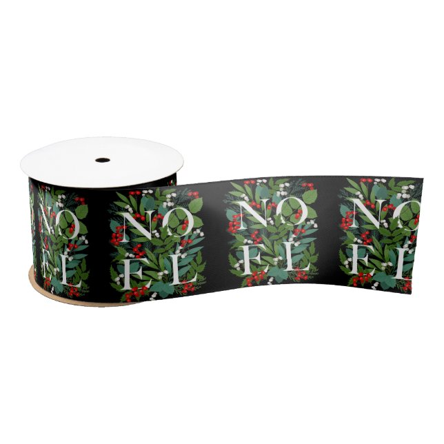 WEIHNACHTEN Greenery Berries Christmas Black Satinband (Spule)