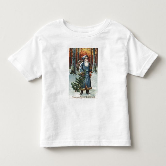 Weihnachten GreetingSanta im Blau Kleinkind T-shirt (Vorderseite)