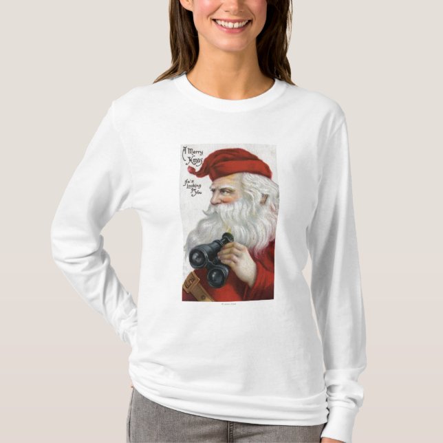 Weihnachten GreetingSanta mit Ferngläsern T-Shirt (Vorderseite)
