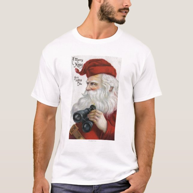 Weihnachten GreetingSanta mit Ferngläsern T-Shirt (Vorderseite)