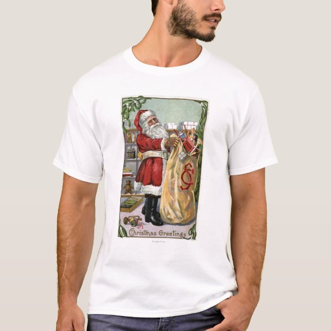 Weihnachten GreetingSanta mit großem Sack T-Shirt (Vorderseite)