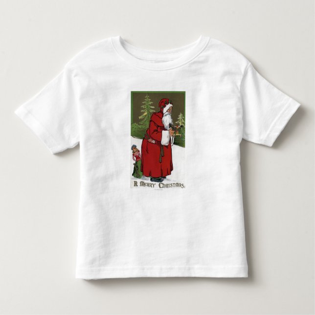 Weihnachten GreetingSanta mit hölzernem Pferd Kleinkind T-shirt (Vorderseite)