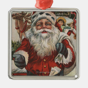 Weihnachten GreetingSanta mit Rotwild und Kindern Ornament Aus Metall