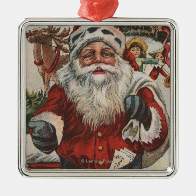 Weihnachten GreetingSanta mit Rotwild und Kindern Ornament Aus Metall (Vorne)