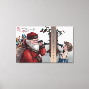 Weihnachten GreetingSanta und Telefon Leinwanddruck