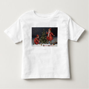 Weihnachten GreetingsKids, das einen Baum verziert Kleinkind T-shirt