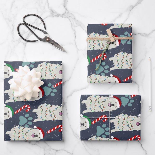 Weihnachten Große Pyrenäen Geschenkpapier Set (Vorderseite)