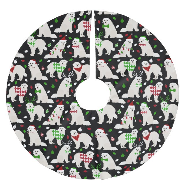 Weihnachten Große Pyrenäen Hunde Polyester Weihnachtsbaumdecke (Vorderseite)
