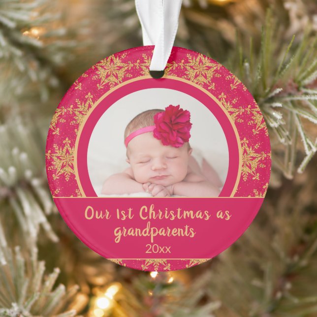 Weihnachten Großeltern Pink Gold Foto Ornament (Baum)