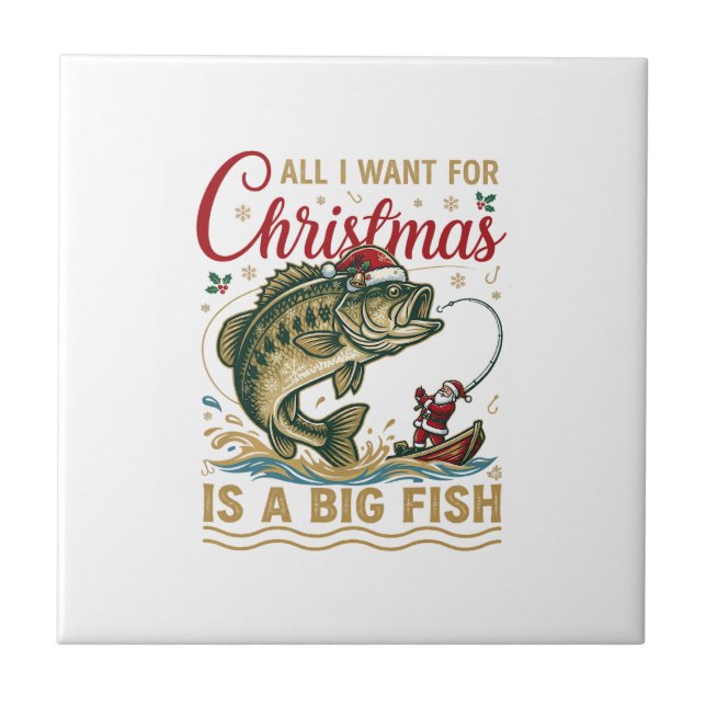 Weihnachten Großer Fisch Barsch Weihnachtsmann Boo Fliese (Vorderseite)