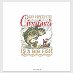 Weihnachten Großer Fisch Bass Santa Boot Angeln Aufkleber