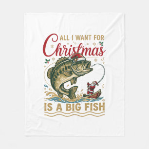 Weihnachten Großer Fisch Bass Santa Boot Angeln Fleecedecke