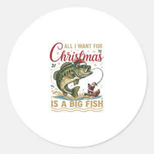 Weihnachten Großer Fisch Bass Santa Boot Angeln Runder Aufkleber