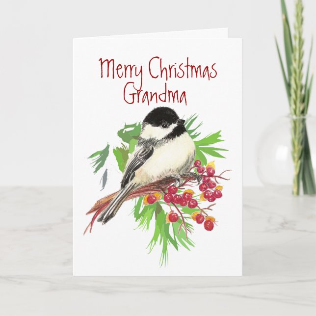 Weihnachten, Großmutter-Chickadee-Vogel, Natur, Feiertagskarte (Vorderseite)