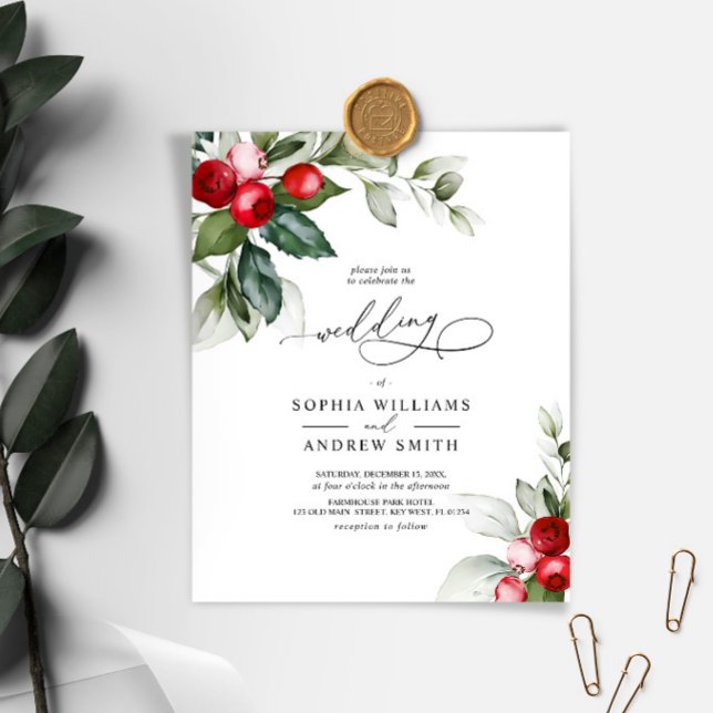 Weihnachten Grün & Berry Hochzeit Einladung (Christmas Wedding Invitation)