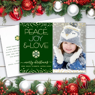 Weihnachten Grün Frieden Freude Liebe Foto Echtgol Folien Feiertagspostkarte