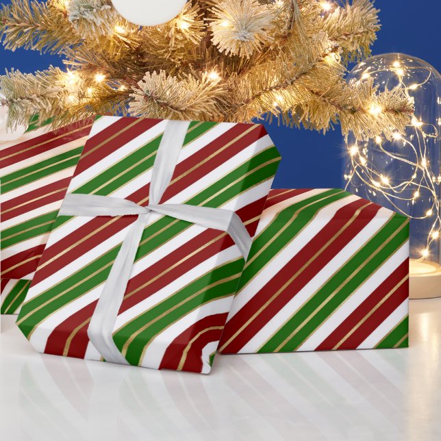 Weihnachten - Grün, Rot & Gold Fohlen - Streifen Geschenkpapier (Feiertage)