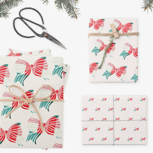 Weihnachten Grün und Rot Kariert getickt mit Bow U Geschenkpapier Set