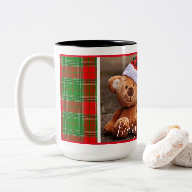 Weihnachten (grün und rot kariert) zweifarbige tasse (Mit Donut)