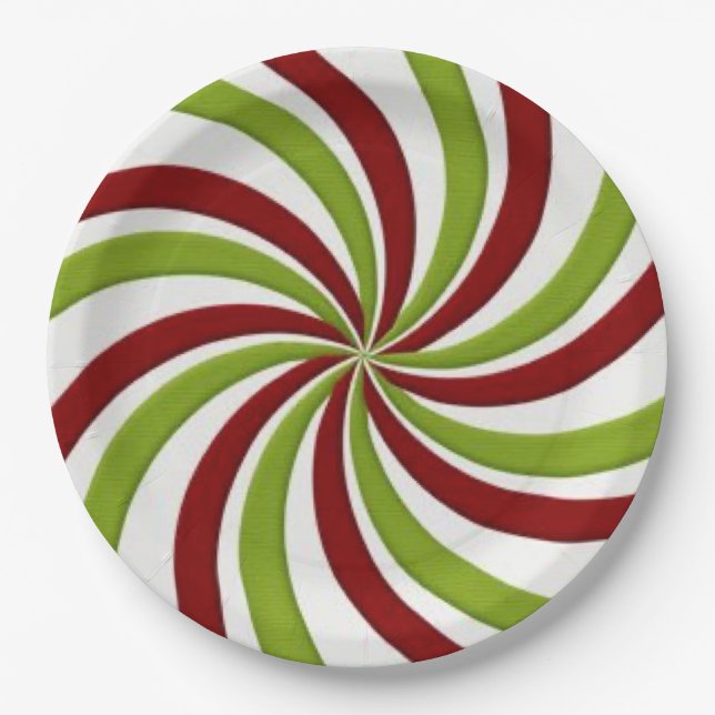 Weihnachten Grün und Rot Peppermint Candy Pappteller (Vorderseite)