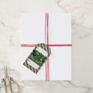 Weihnachten Grün und Weiß Kariert Geschenkanhänger