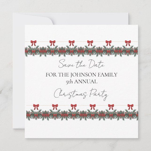 Weihnachten Grüne Garland Red Rows Gold Akzent Einladung (Vorderseite)