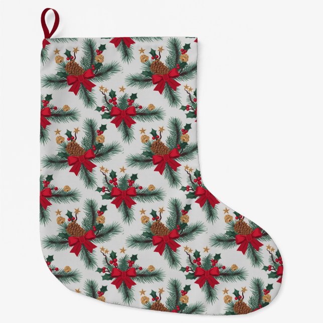 Weihnachten Grüne Garland Red Rows Gold Akzent Grü Großer Weihnachtsstrumpf (Vorderseite)