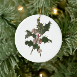 Weihnachten, Grüne Holly-Pflanze mit Berries Keramikornament