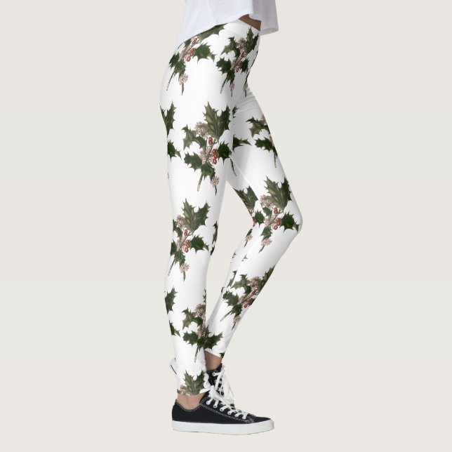 Weihnachten, Grüne Holly-Pflanze mit Berries Leggings (Rechts)