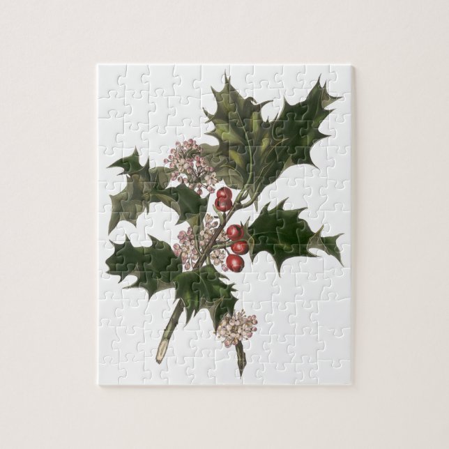 Weihnachten, Grüne Holly-Pflanze mit Berries Puzzle (Vertikal)