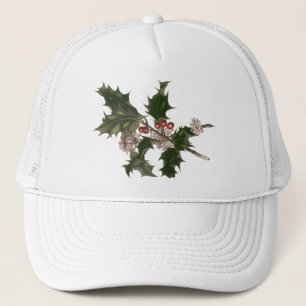 Weihnachten, Grüne Holly-Pflanze mit Berries Truckerkappe