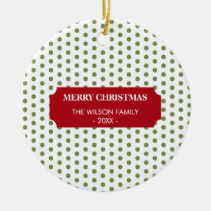 Weihnachten Grüne Polka Dots Familienname Jahr Keramik Ornament