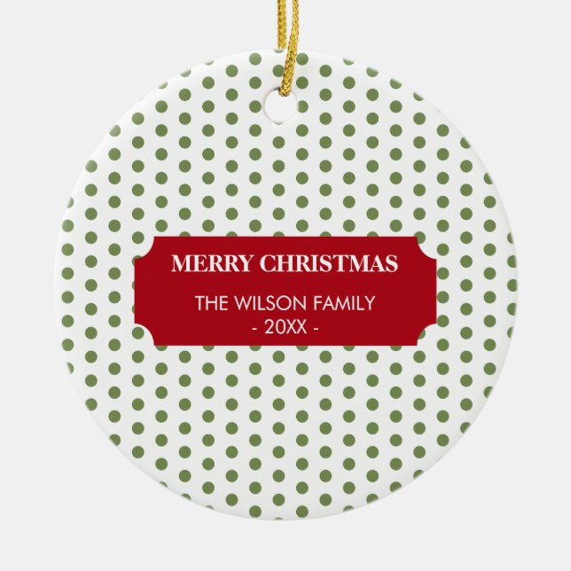 Weihnachten Grüne Polka Dots Familienname Jahr Keramik Ornament (Vorne)